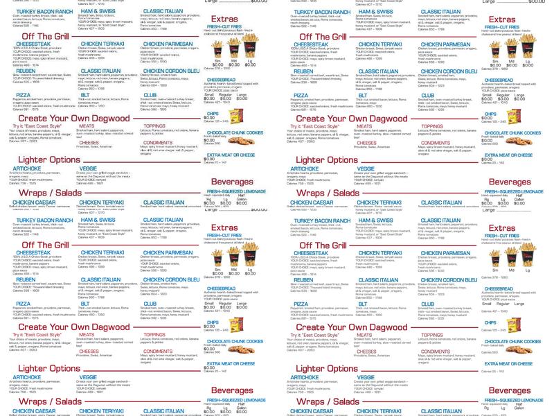 Penn Station East Coast Subs Menu