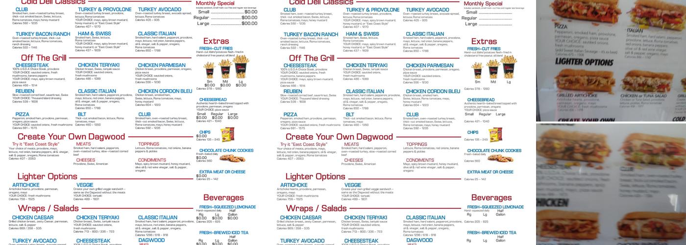 Penn Station East Coast Subs Menu