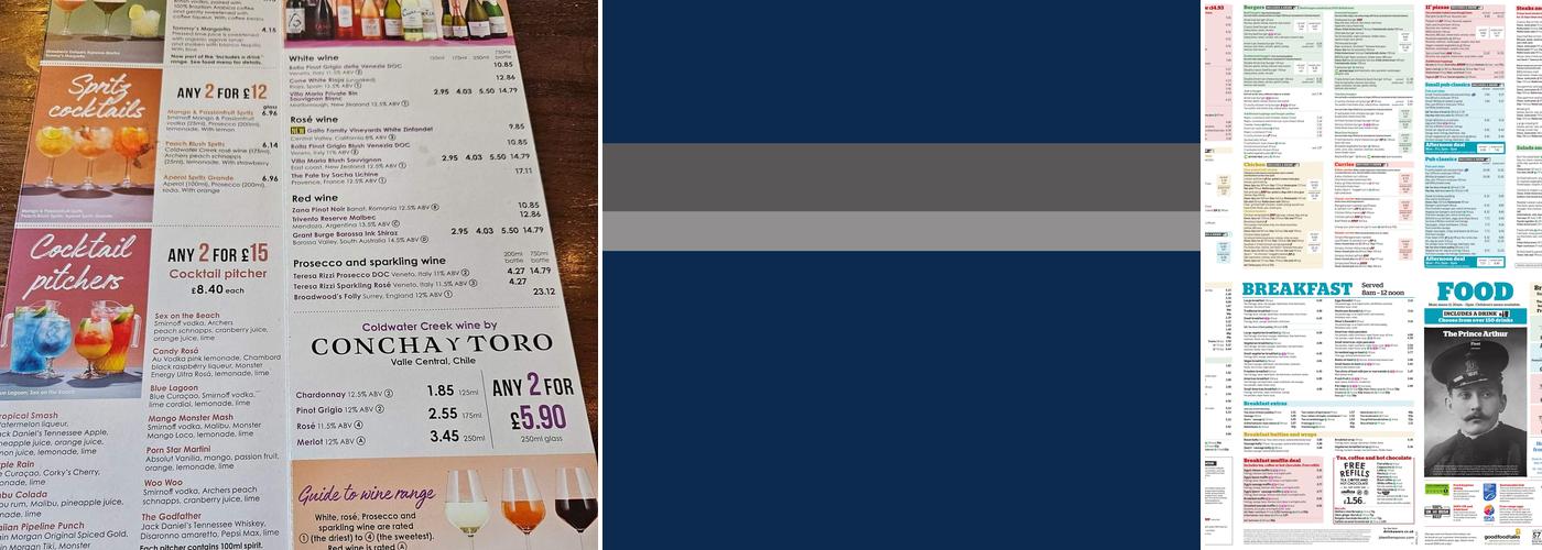 The Prince Arthur Menu