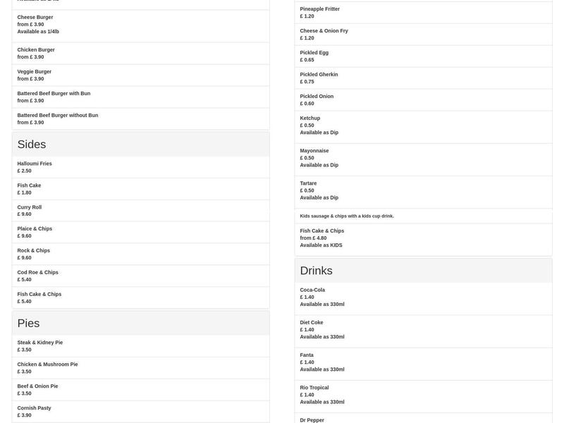 Sea Master Fish & Chips Menu