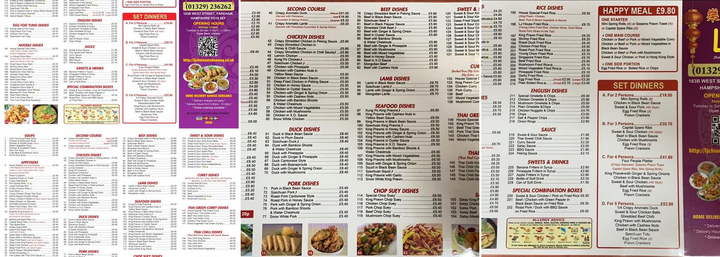 L J Chinese Takeaway Menu