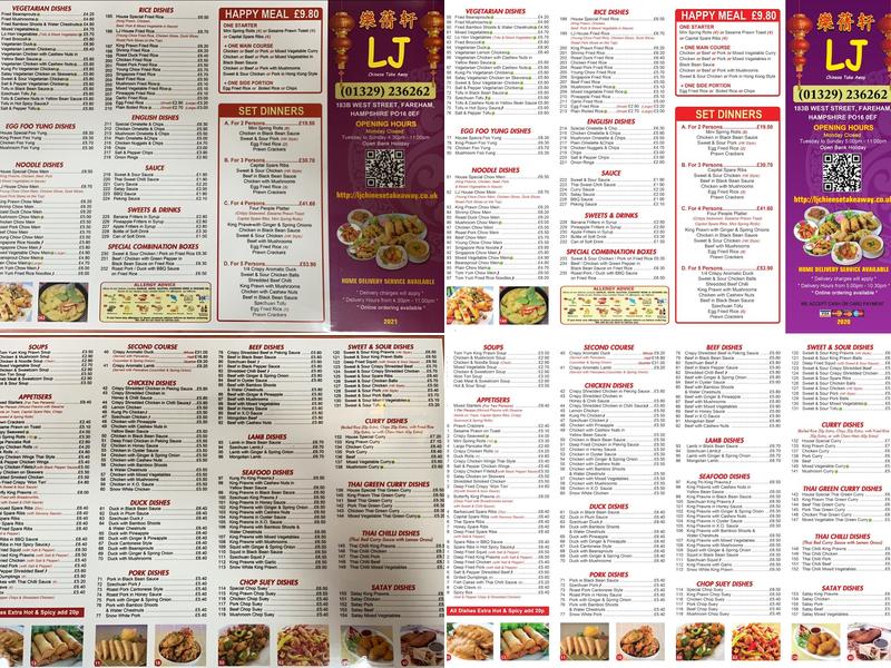 L J Chinese Takeaway Menu