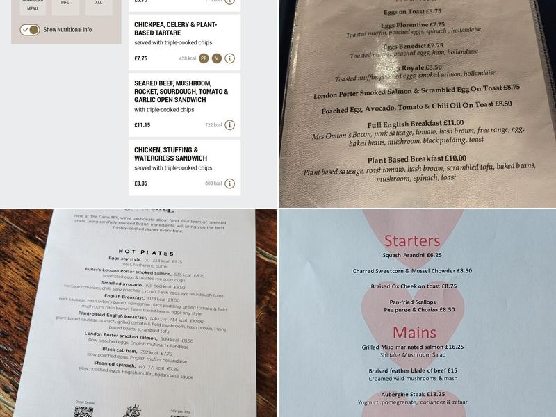 The Cams Mill, Fareham Menu