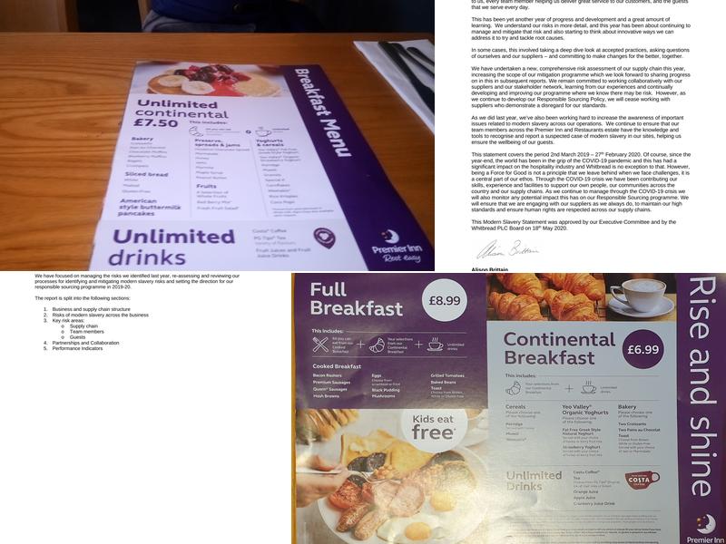 Premier Inn Portsmouth Havant hotel Menu