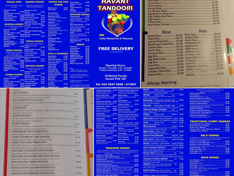 Havant Tandoori Menu
