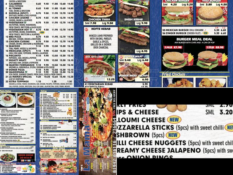 TIM’s La Mama Pizza & Kebab House STANDISH Menu
