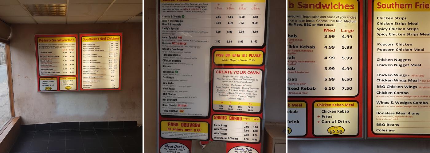 Zaidy's Pizza Menu