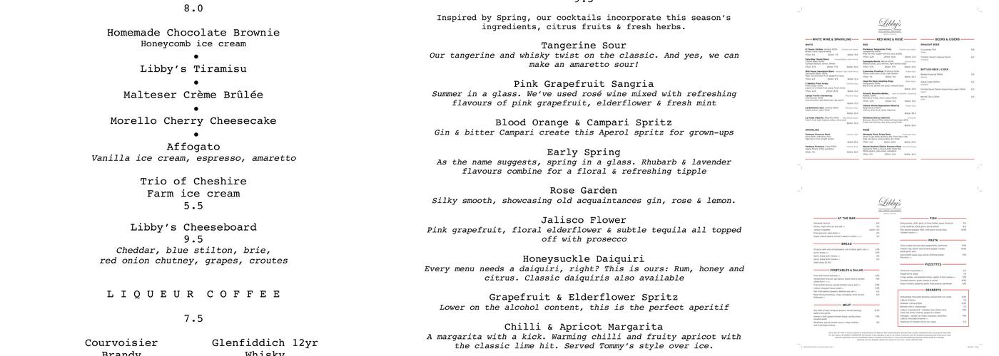 Libby's Bread and Wine Menu