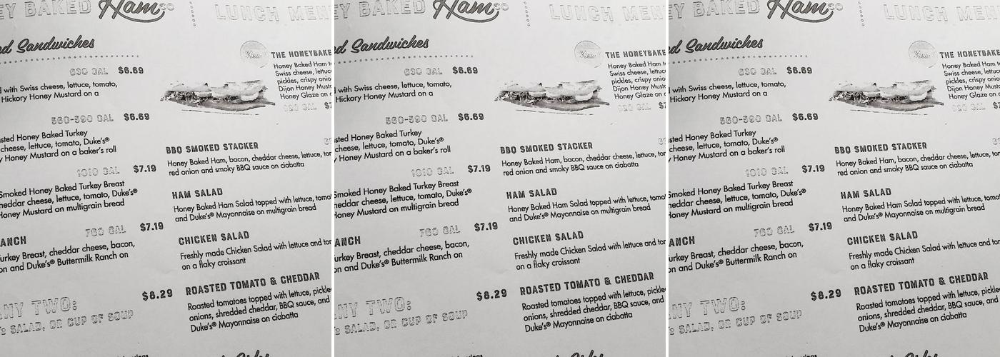 The Honey Baked Ham Company Menu