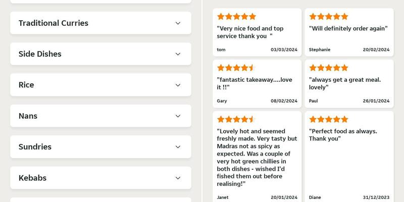 Eastern Balti Chef Menu