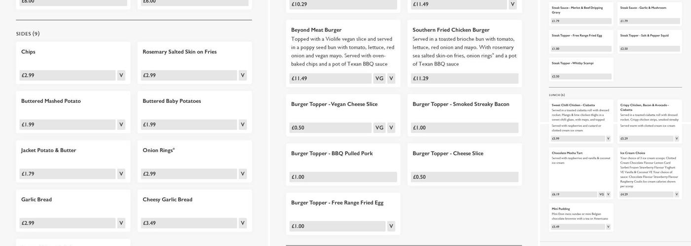 George & Dragon Menu