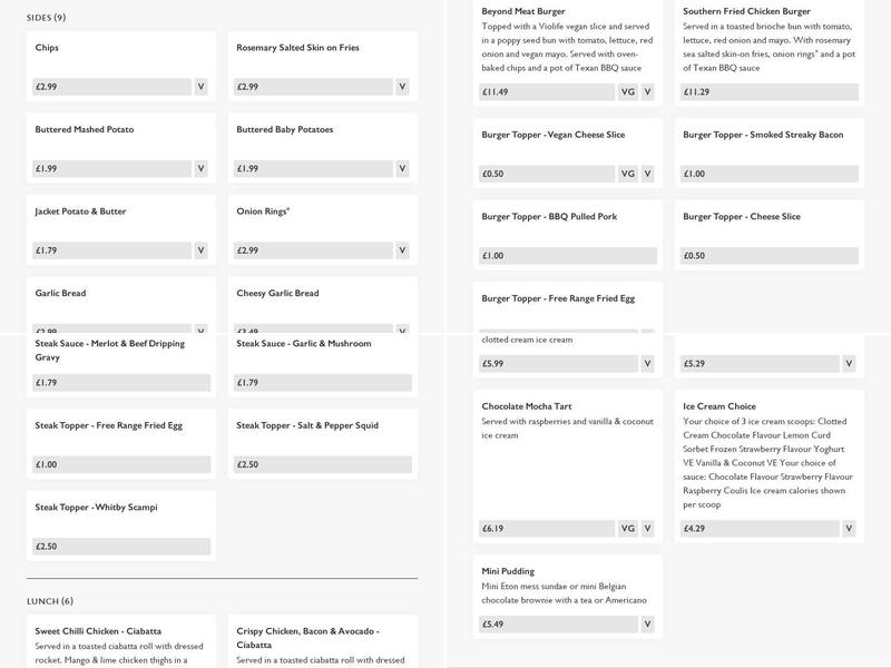 George & Dragon Menu