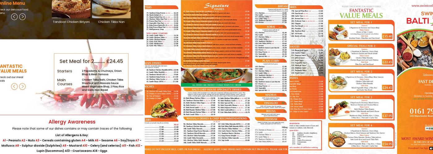 Swinton Balti Chef Menu