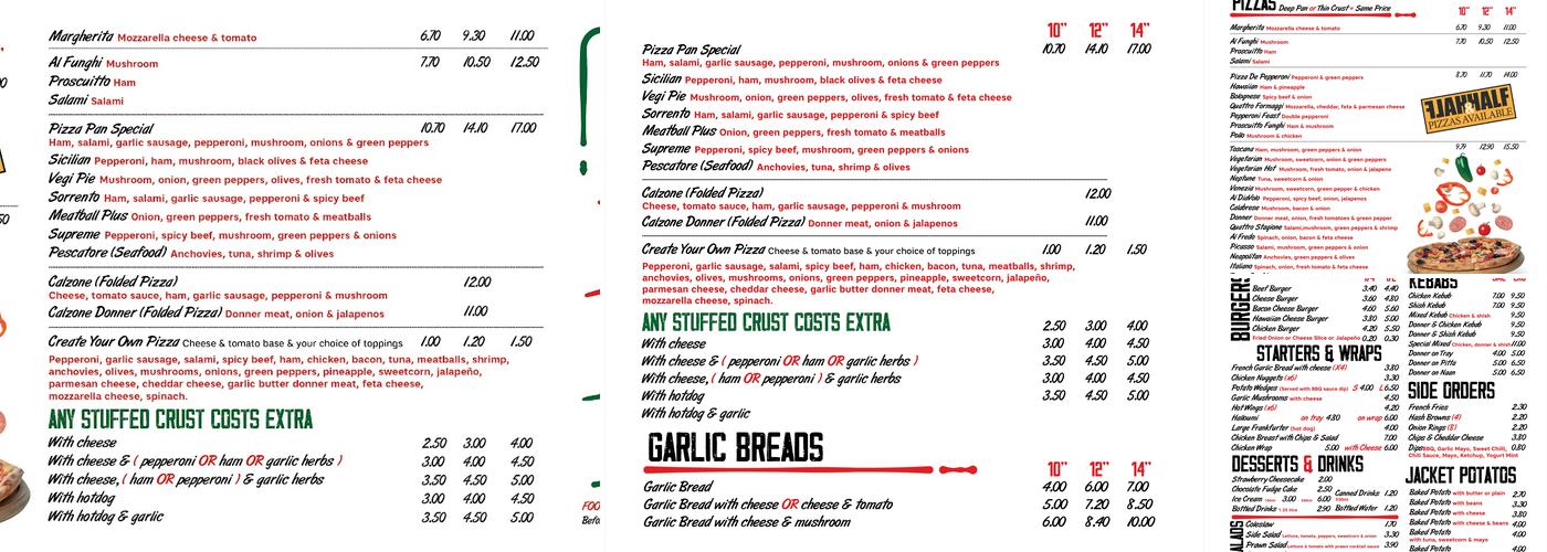 Pizza Pan Stalybridge Menu