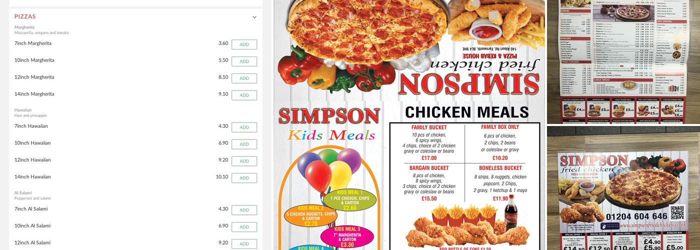 Simpson Fried Chicken Farnworth Menu