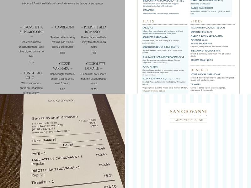 San Giovanni Menu