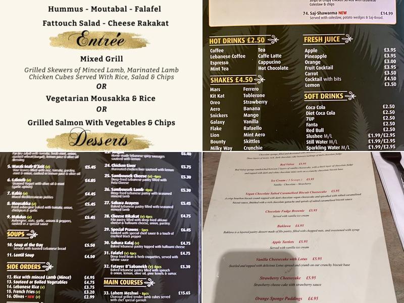 Sahara Lounge Menu