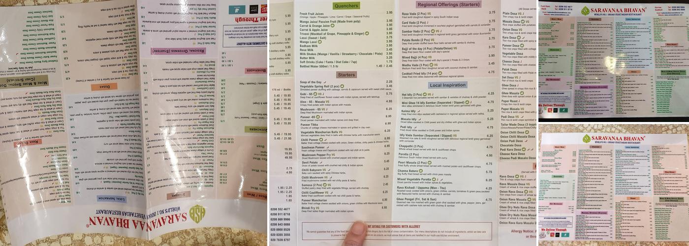 Saravanaa Bhavan Southall Menu