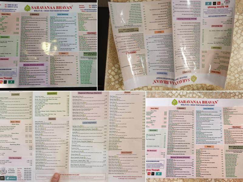 Saravanaa Bhavan Southall Menu