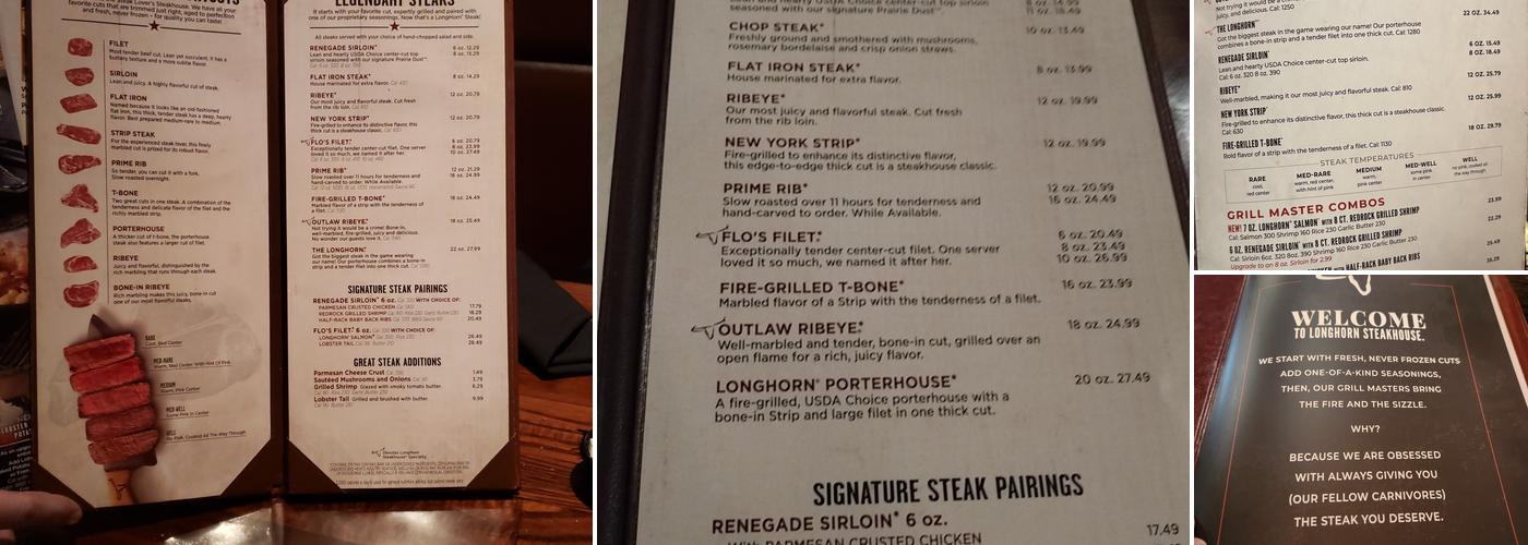 LongHorn Steakhouse Menu