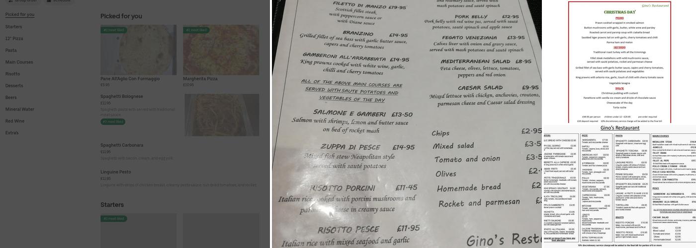 Gino's Pizzeria Restaurant Menu