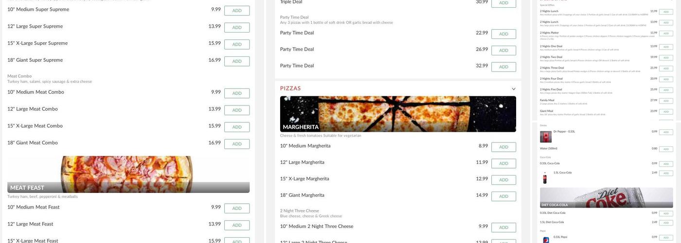 Pizza 2 Night Menu