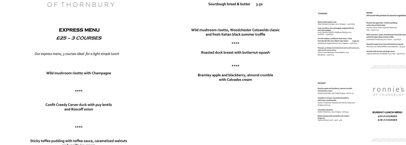 Ronnie's of Thornbury Menu