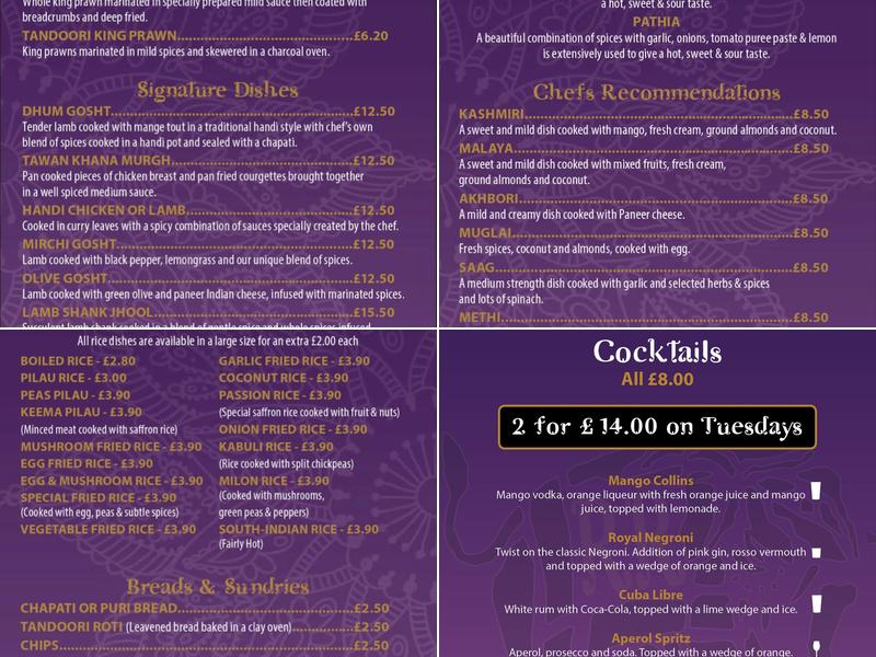 Royal Raj Winterbourne Menu