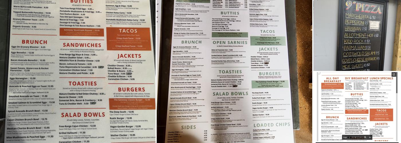 The Gateway Cafe Menu