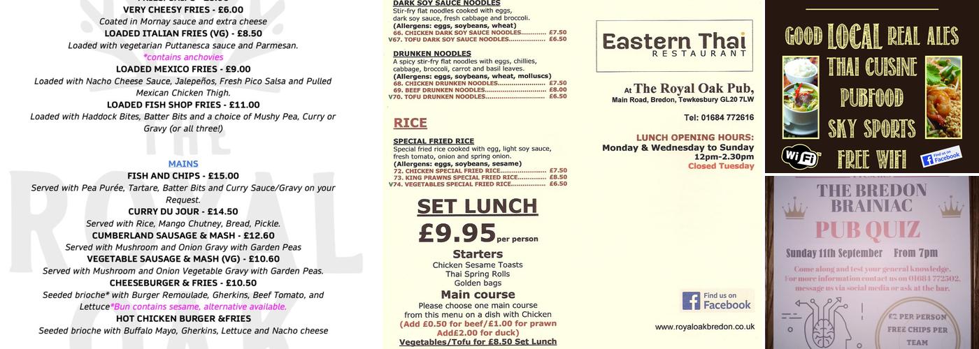 The Royal Oak Pub Menu