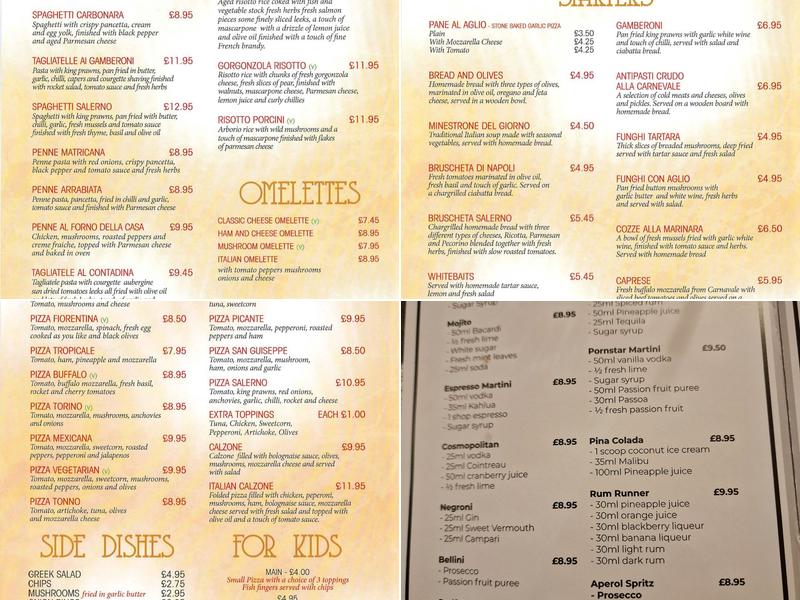 Salerno Tewkesbury Ltd Menu