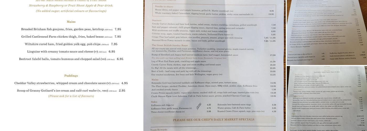 The Fleet Inn, Twyning Menu