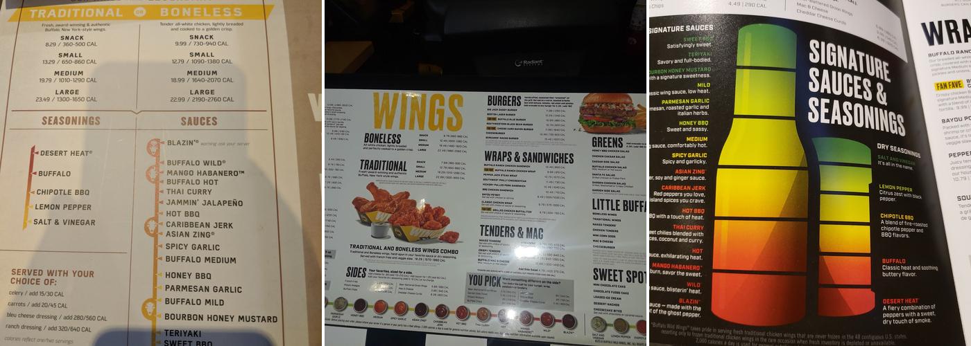 Buffalo Wild Wings Menu