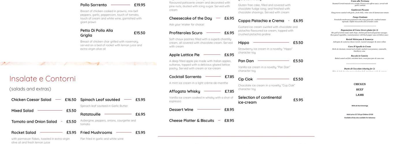 Sorrento Restaurante & Pizzeria Menu