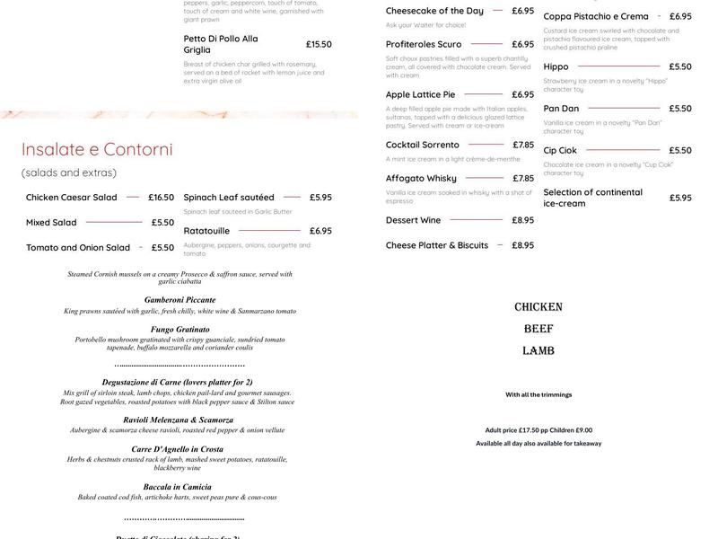 Sorrento Restaurante & Pizzeria Menu