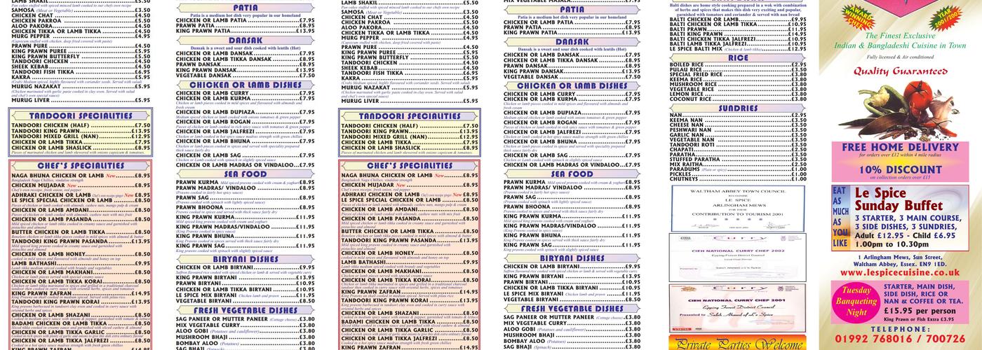 Le Spice Menu