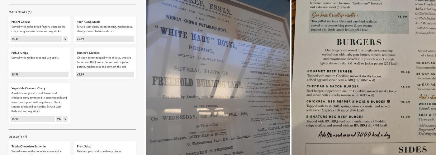 White Hart Hotel Menu