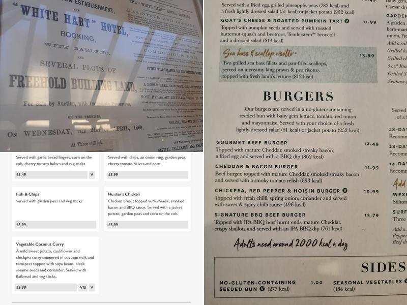 White Hart Hotel Menu