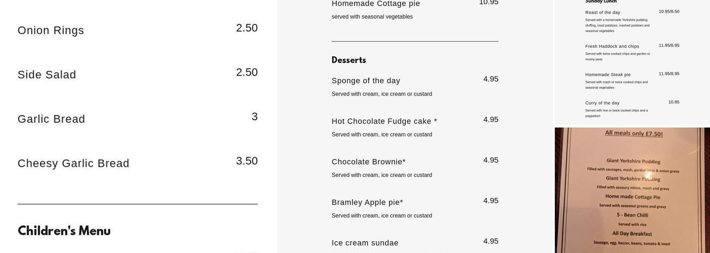 King William IV Menu