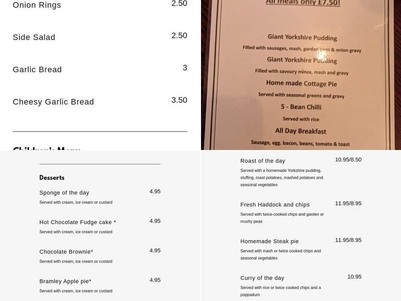 King William IV Menu