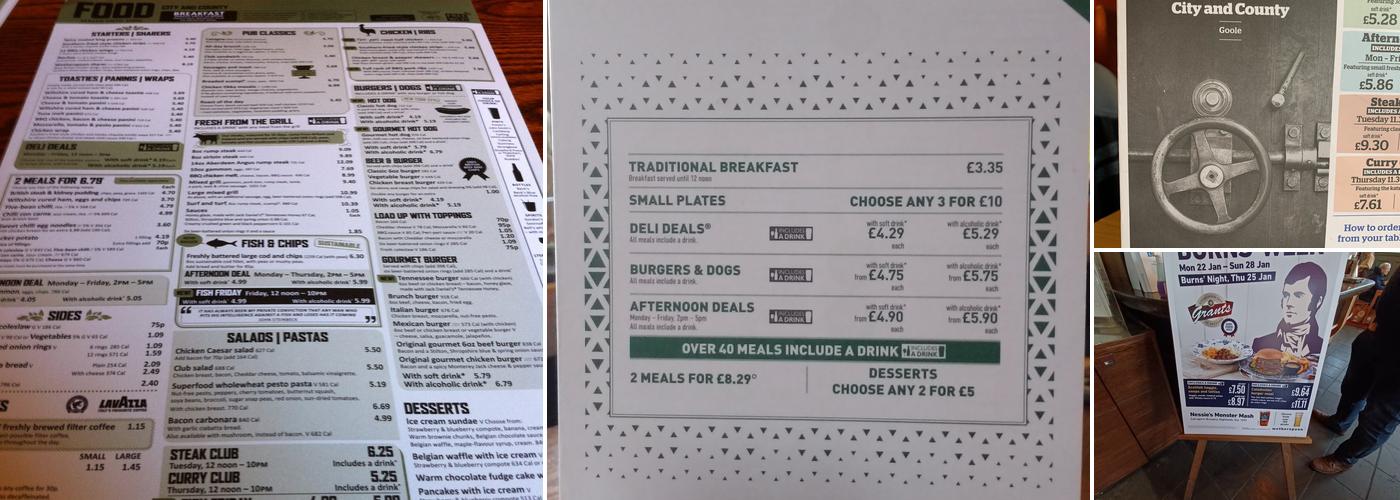 The City & County - JD Wetherspoon Menu