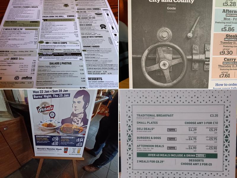 The City & County - JD Wetherspoon Menu