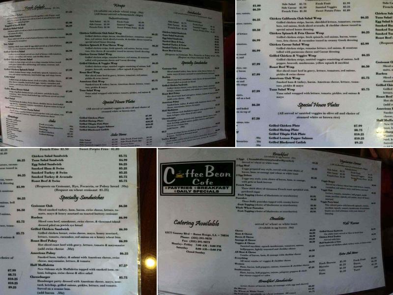 Coffee Bean Cafe Menu