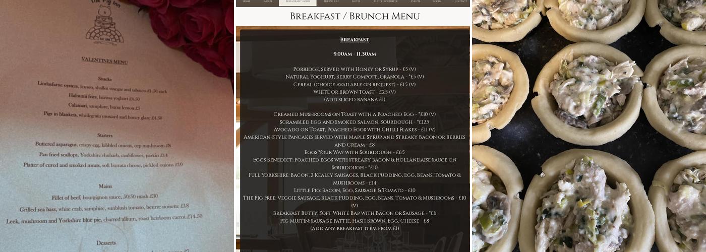 The Peppered Pig & Pig Inn Menu