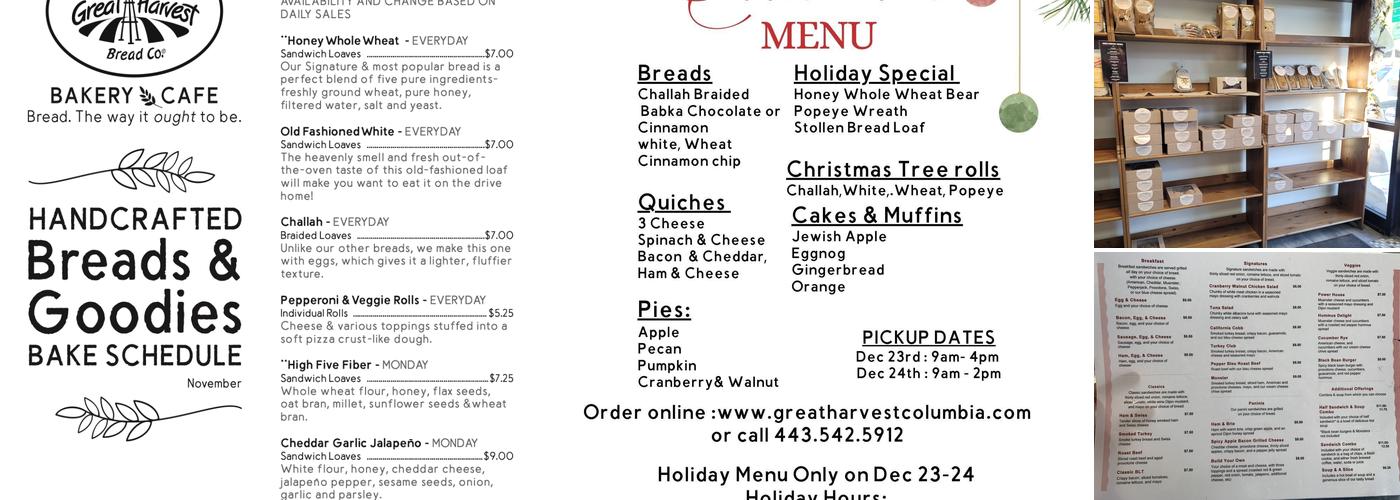 Great Harvest Bread Company Menu