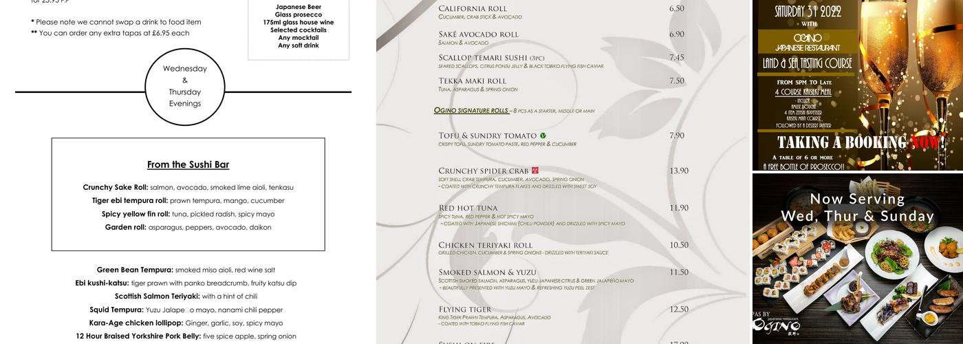 Ogino Japanese Restaurant Menu