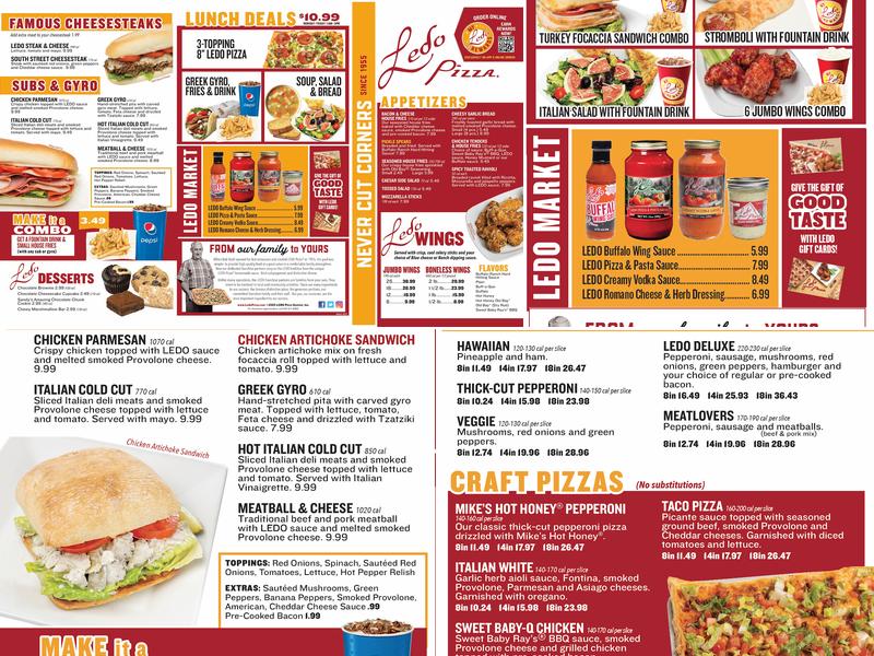 Ledo Pizza Hunt Valley, MD Menu