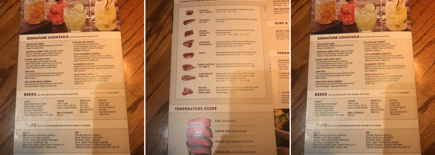 Outback Steakhouse Menu