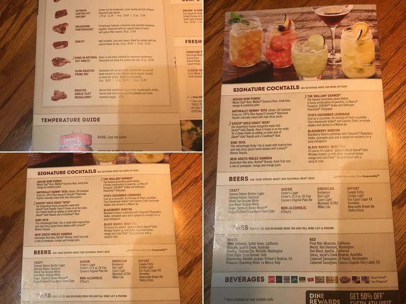 Outback Steakhouse Menu