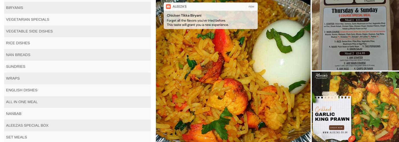 Aleeza's Finest Indian Cusine Menu